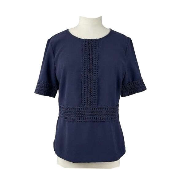 Ann Taylor Navy Embroidered Blouse - Picture 1 of 16